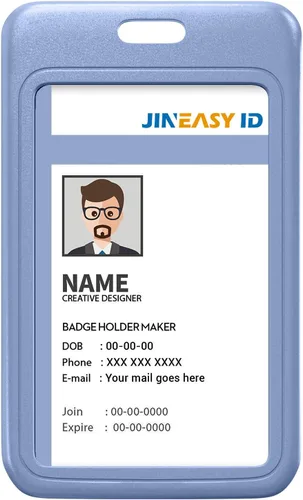 Vista 22 de JINEASY ID Paquete de 2 portadores de credenciales de plástico duro verticales para tarjetas de trabajo y tarjetas de acceso, uso intensivo, negro