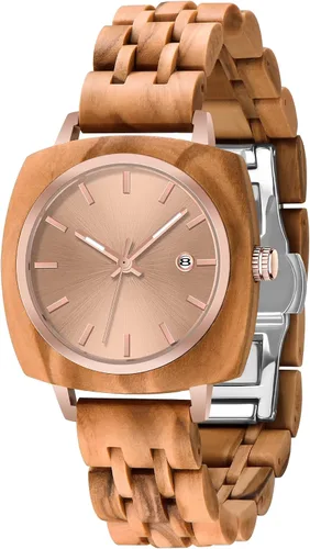 Vista 21 de Dentily Relojes de madera natural para mujer, reloj de cuarzo hecho a mano, reloj de pulsera único deportivo para mujer