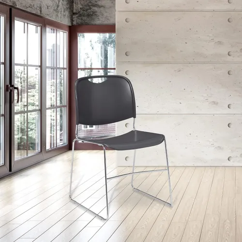 Vista 2 de OEF Furnishings OEF8502/4 Silla apilable con base de trineo de plástico ultracompacta (gris oscuro, paquete de 4)