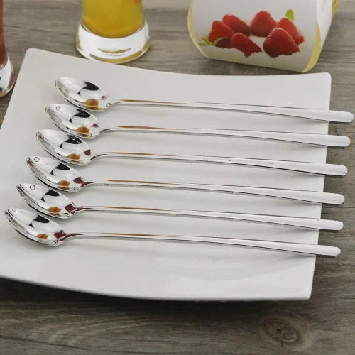 Vista 3 de Cuchara de mango largo, cuchara de té helado de 9 pulgadas, cucharadita de acero inoxidable 18/10 prémium para mezclar, mezclar cócteles, té, café