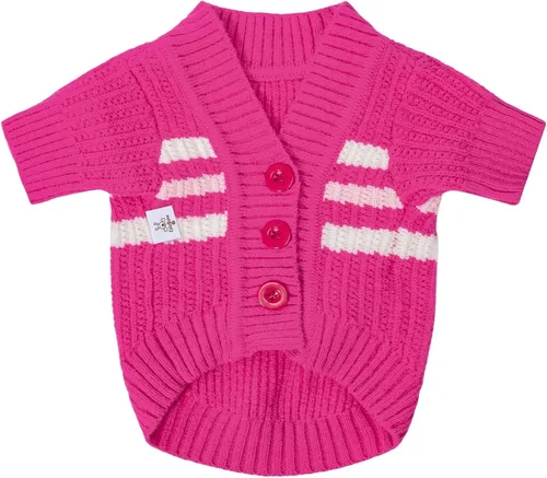 Vista 10 de CuteBone - Suéter de punto a rayas para perros, ropa de invierno de punto rosa para perros pequeños, gatos, niño, niña, atuendo para mascotas