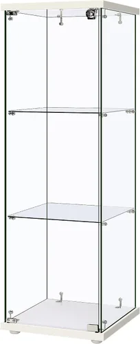 Vista 9 de VIVOHOME Gabinete de exhibición de vidrio de 2 capas con cerradura, 15.7" x 15.7" x 31.9" (ancho x profundidad x altura), vidrio templado, base