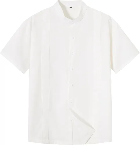 Vista 2 de Camisas de lino de manga corta con botones para hombre, camisas casuales de algodón para playa y verano