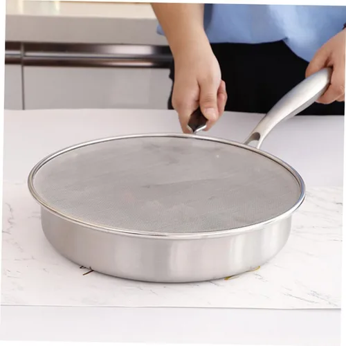 Vista 3 de Protector de salpicaduras de aceite de malla fina, 3 unidades, con mango para estufa, protección contra salpicaduras de grasa y grasa, sartén