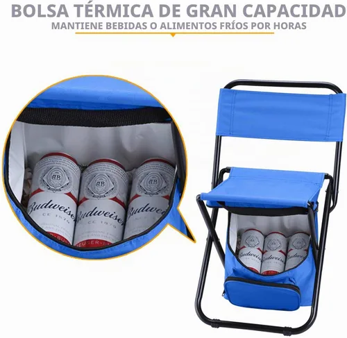 Vista 5 de LEADALLWAY Silla de Pesca con Bolsa Enfriadora Taburete de Pesca Compacto Silla de Camping Plegable