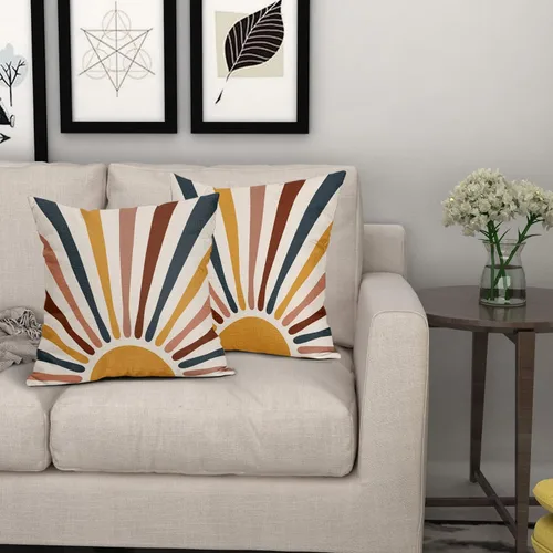 Vista 6 de Kawani - Juego de 2 fundas de almohada decorativas Boho Sunrise, diseño abstracto con rayas coloridas estilo bohemio, fundas de almohada modernas
