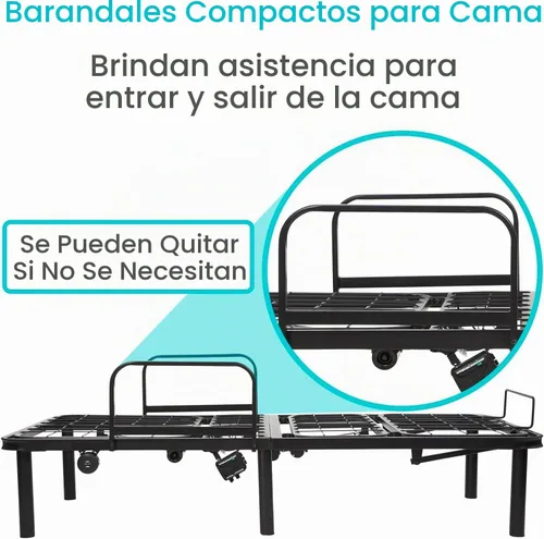 Vista 7 de Vive - Base de cama ajustable (individual) - Plataforma eléctrica de metal Marco de cama con base ajustable para colchón de hospital, control remoto