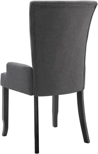 Vista 6 de Silla de comedor de tela gris oscuro con reposabrazos, marco de madera de roble, silla de acento moderna para cocina, comedor, muebles de granja