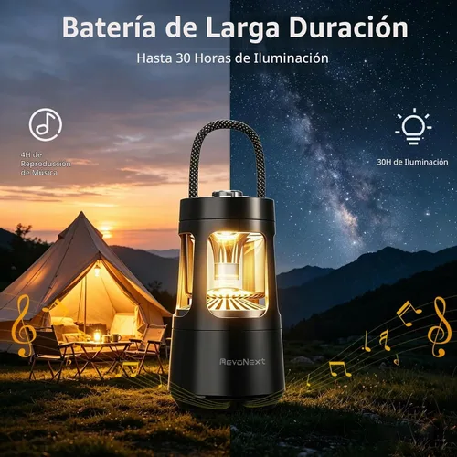 Vista 9 de Revonext - Linterna de campamento con altavoz Bluetooth, altavoz inalámbrico impermeable para exteriores con luz ambiental de doble color, altavoz