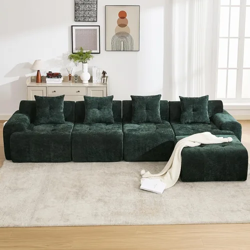 Vista 7 de Sofá seccional modular de 101.65 pulgadas para sala de estar, sofá nube de 3 plazas con asiento profundo, tapicería de textura tejida, sofá sin