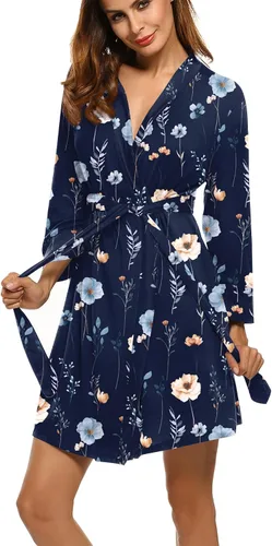Vista 18 de HOTOUCH - Bata ligera de punto corta para mujer, bata de baño suave con bolsillos, ropa de dormir para damas