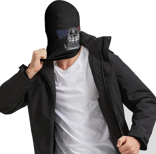Vista 3 de Obacle Máscara de calavera para Halloween, máscara de cara completa, pasamontañas para invierno y clima frío Cara de bandera de calavera