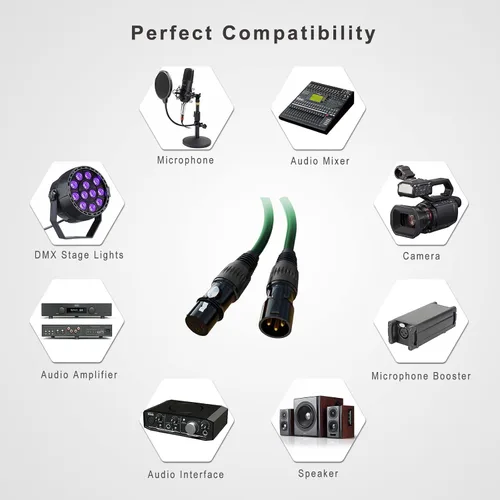 Vista 2 de Cables XLR, cable de micrófono de 3 pies, paquete de 10 unidades, XLR macho a hembra chapado en oro de 3 pines, cable de 10 colores, cable