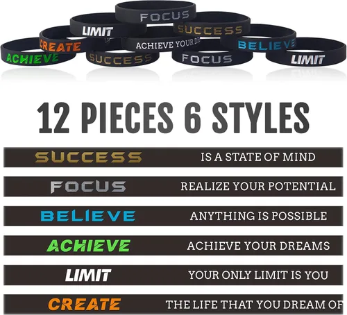 Vista 3 de 12 pulseras motivacionales de silicona con mensajes inspiradores para hombres y mujeres, pulseras de goma de élite, pulseras de equipo atlético