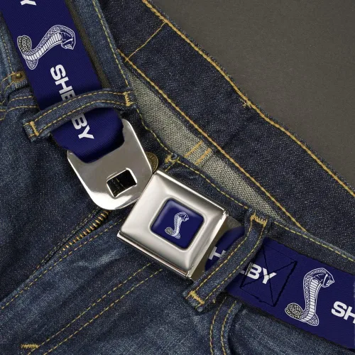 Vista 2 de Buckle-Down Carroll Shelby - Cinturón con hebilla para cinturón de seguridad, Shelby Super Snake Cobra azul marino y blanco, ajustable para hombre