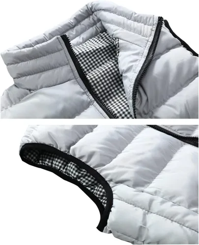 Vista 3 de HOW'ON Chaleco acolchado clásico casual para hombre con cuello alto, chaleco acolchado cálido, sin mangas, abrigo