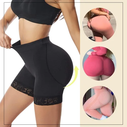 Vista 8 de Bragas de control de encaje con relleno para realzar los glúteos para mujer, sin costuras, más gruesas, falsas