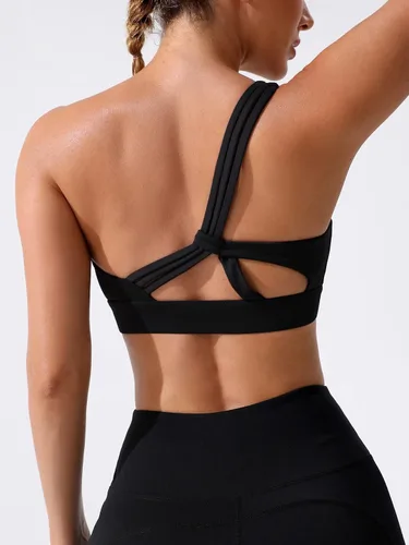 Vista 2 de Verdusa Sujetador deportivo de entrenamiento con un hombro descubierto para mujer, brasier deportivo para yoga