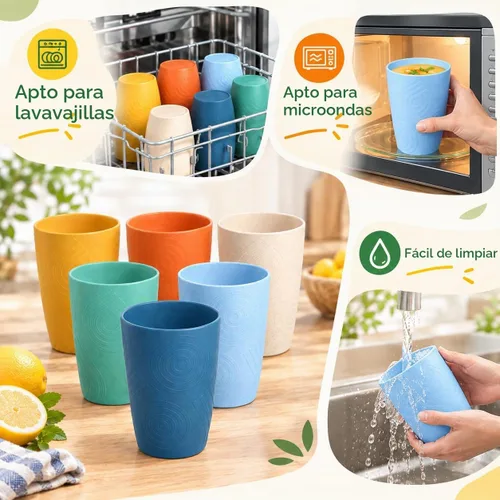 Vista 4 de Vasos de paja de trigo de 16 onzas, vasos de plástico