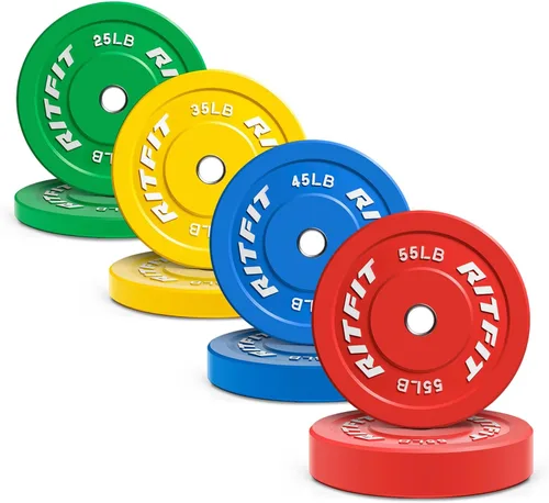 Vista 11 de RitFit Color Coded Bumper Plate, Olympic Bumper Plate for Barbell, 2-Inch Bumper Weight Plates With Steel Insert, rubber weight plates for Strength