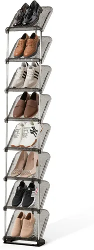 Vista 7 de SMILHELTD Zapatero Vertical de 8 Niveles, Soporte de Almacenamiento Transparente Estrecho para Zapatillas, Organizador de Tacones Lujosos Hacia