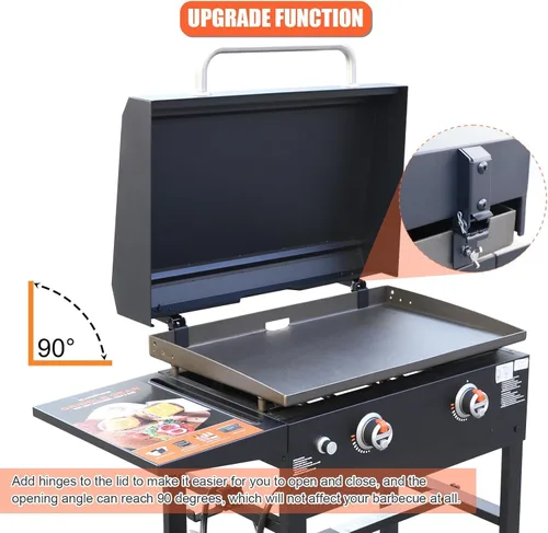 Vista 5 de Cubierta para parrilla Blackstone de 28 pulgadas con capucha con bisagras, cubierta de parrilla dura para exteriores, compatible con los modelos
