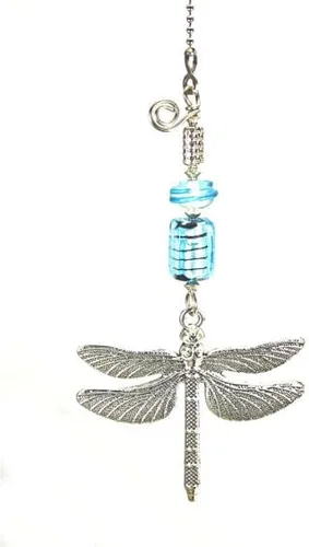Vista 3 de Turquoise Ice Blue Silvery Metal Dragonfly Ceiling Fan Pull Chain