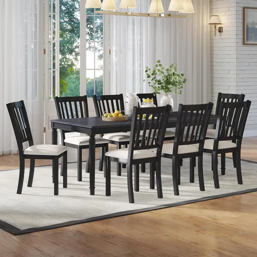 Vista 11 de AMERLIFE Mesa de comedor de granja de 79 pulgadas para 6 a 8, mesa de comedor rectangular grande de madera maciza con patas cónicas romanas, mesa