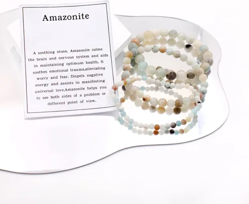Vista 3 de Ronglry 3 pulseras de piedra natural para mujeres y hombres, pulseras de cuentas de cristal curativo, amatista espiritual, cuarzo rosa, chakras