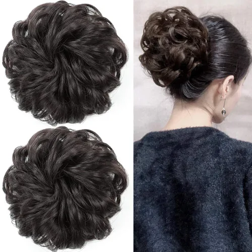 Vista 24 de 2 extensiones de cabello desordenado para moño (12) Banda de goma ondulada y rizada elástica para coleta de caballo