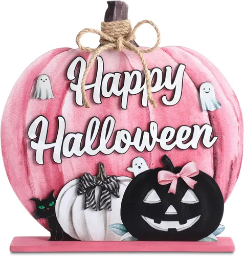 Vista 11 de Soaoo Decoración de Acción de Gracias, letrero de madera de otoño con texto en inglés "Hello Pumpkin", decoración de mesa de calabaza de otoño de 11