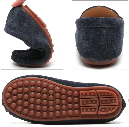 Vista 2 de DADAWEN Mocasines de piel de ante suave para niños y niñas pequeños, zapatos de vestir planos para barco, para boda, iglesia, zapatos Oxford