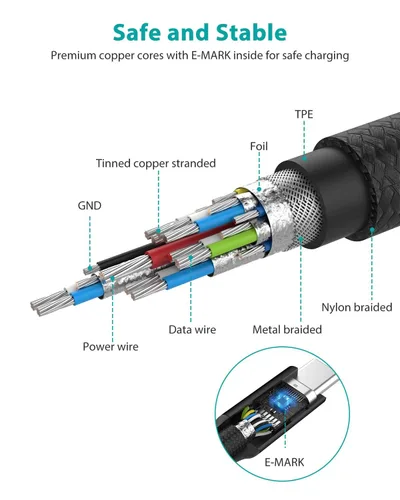 Vista 5 de Cable NIMASO USB C 3.1 Gen 2 de transferencia de datos de 10 Gbps, cable de monitor de salida de video 4K, carga rápida PD de 100 W para iPhone