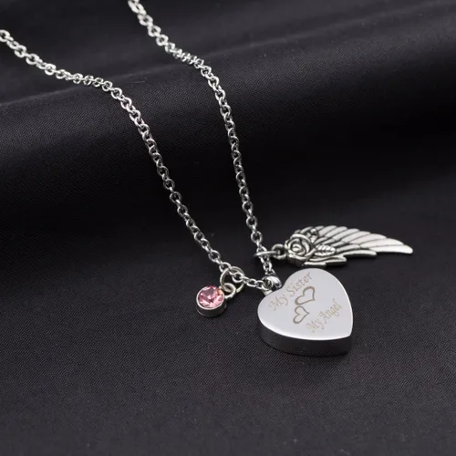 Vista 4 de GIONO Joyería de cremación para cenizas, mi hermana, mi ala de ángel, collar con urna de piedra natal, colgante de recuerdo conmemorativo