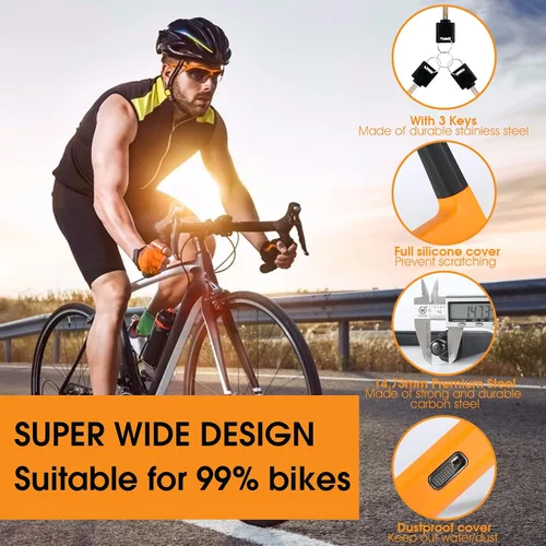 Vista 9 de Bloqueo en U de bicicleta antirrobo resistente con 3 llaves, 0.739 in, negro, 5.32 pulgadas de ancho Dimensión