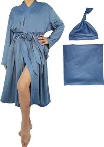 Vista 14 de SUFEINI Conjunto de Bata de Maternidad y Manta Envolvente para Bebé a Juego, Bata de Mamá con Manta Receptora Ropa de Dormir para Niñas y Niños