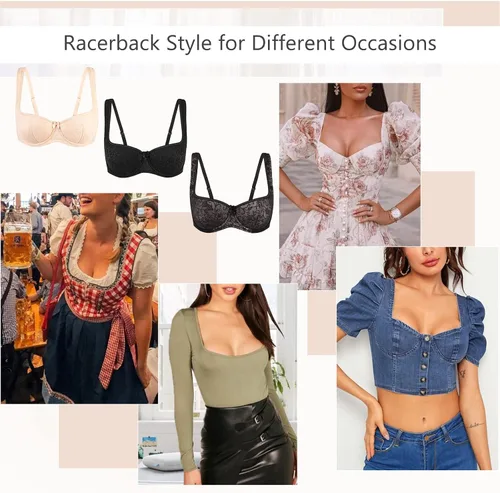 Vista 5 de DotVol Brasier tipo balconette con tirantes anchos de encaje y aros ligeramente acolchados para mujer