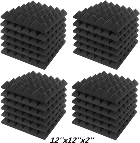 Vista 19 de JBER Paquete de 12 paneles de espuma acústica, paneles de espuma con aislamiento de sonido de 1 x 12 x 12 pulgadas para paredes, cuñas