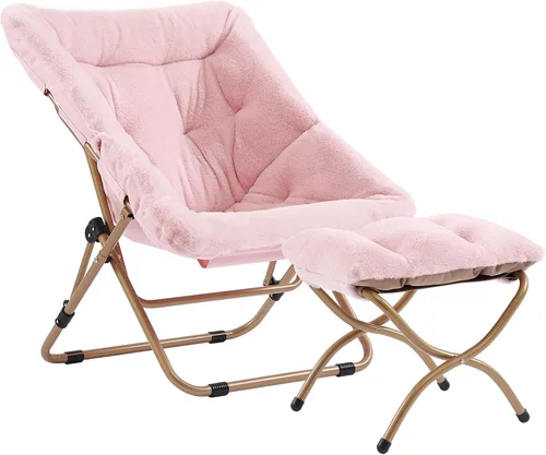 Vista 18 de Furlide Silla platillo, cómodas sillas de dormitorio, silla plegable de piel sintética de gran tamaño, silla plegable con marco de metal para sala