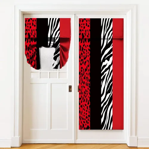 Vista 2 de Cortinas de puerta negras y rojas para ventanas de puerta, estampado de leopardo y cebra, cortinas de ventana para puerta de vidrio francesa