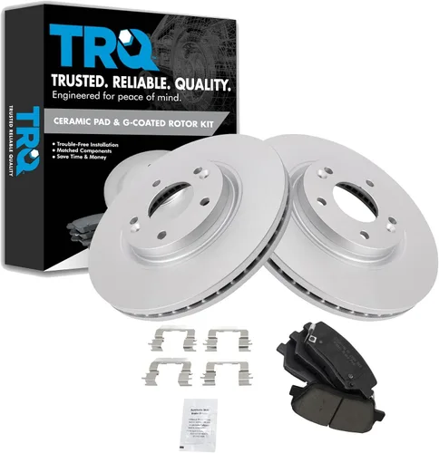 Vista 118 de TRQ Juego de pastillas de freno delantero y rotores con revestimiento de cerámica compatible con Jeep Compass Patriot 2017