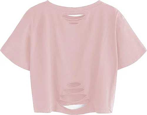 Vista 2 de Avanova Camisetas de manga corta para mujer, estilo informal, de gran tamaño, rasgadas, para verano
