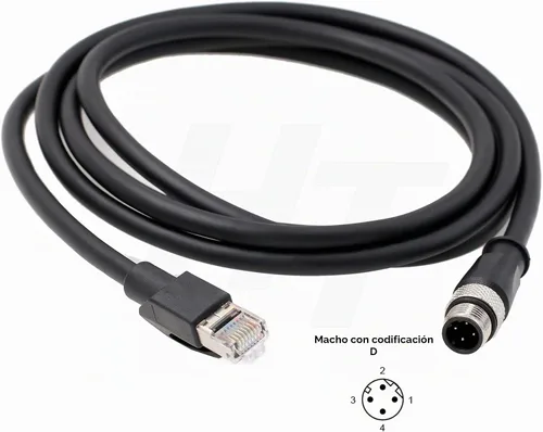 Vista 2 de HangTon - Cable Ethernet M12, código D, 4 pines a RJ45 Cat6, blindado, impermeable, flexible, cable de red para bus de campo, PLC, sensor Vison, 3.3