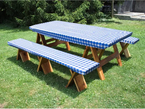 Vista 2 de Mantel ajustable para mesa y banco de picnic de 72 pulgadas, 3 piezas, color azul