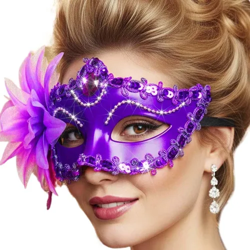 Vista 9 de Yokawe Máscara de mascarada negra para mujer, máscara veneciana de flores, de encaje, disfraz de Mardi Gras