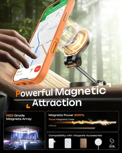 Vista 382 de TOCOL Funda para iPhone 11, compatible con Magsafe, protección completa de cámara, imanes integrados, protección contra caídas, funda translúcida