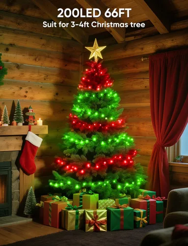 Vista 8 de Ollny Luces de Navidad inteligentes, 66 pies, 200 LED, control de aplicación, RGB que cambian de color, luces de árbol de Navidad con control