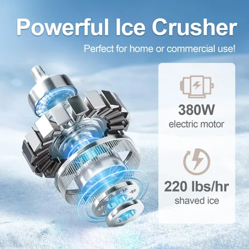 Vista 6 de Máquina de Hielo Raspado 380w Máquina de Cono de Nieve 3 Cuchillas de Acero Inoxidable Afeitadora de Hielo Eléctrica Trituradora de Hielo 127kg/hora