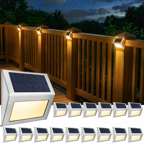 Vista 11 de JSOT Luces solares ideales para escalones, vallas, cubiertas, escaleras blancas cálidas, 6P Blanco cálido
