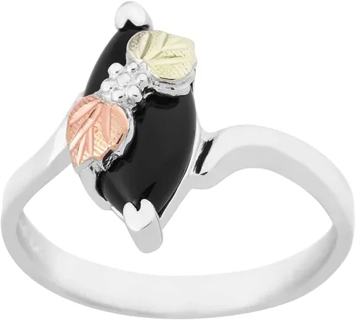 Vista 3 de Anillo de bypass de ónix marquesa de perfil fino, plata de ley, oro rosa y verde de 12 quilates